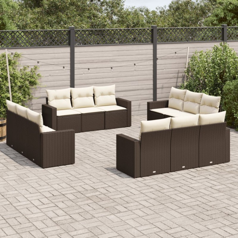 vidaXL 12-tlg. Garten-Sofagarnitur mit Kissen Braun Poly Rattan vidaXL 12-tlg. Garten-Sofagarnitur mit Kissen Braun Poly Rattan