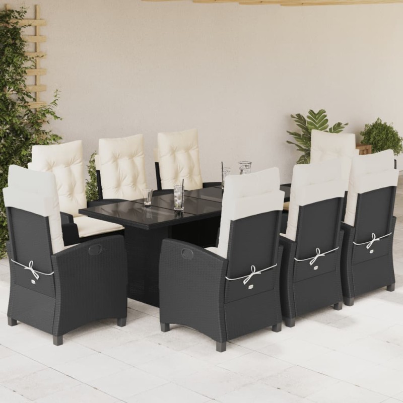 vidaXL 9-tlg. Garten-Essgruppe mit Kissen Schwarz Poly Rattan vidaXL 9-tlg. Garten-Essgruppe mit Kissen Schwarz Poly Rattan