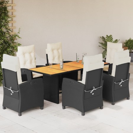 vidaXL 7-tlg. Garten-Essgruppe mit Kissen Schwarz Poly Rattan