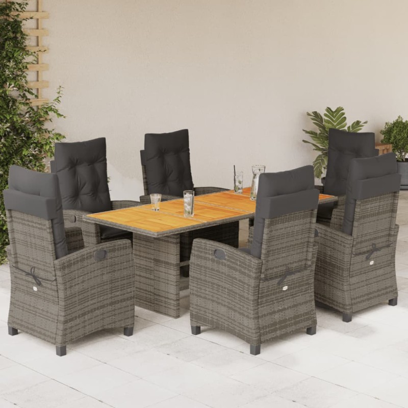 vidaXL 7-tlg. Garten-Essgruppe mit Kissen Grau Poly Rattan vidaXL 7-tlg. Garten-Essgruppe mit Kissen Grau Poly Rattan