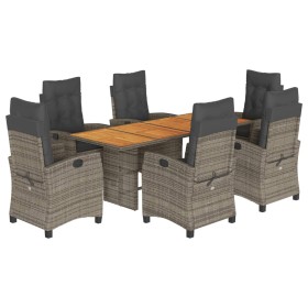 vidaXL 7-tlg. Garten-Essgruppe mit Kissen Grau Poly Rattan