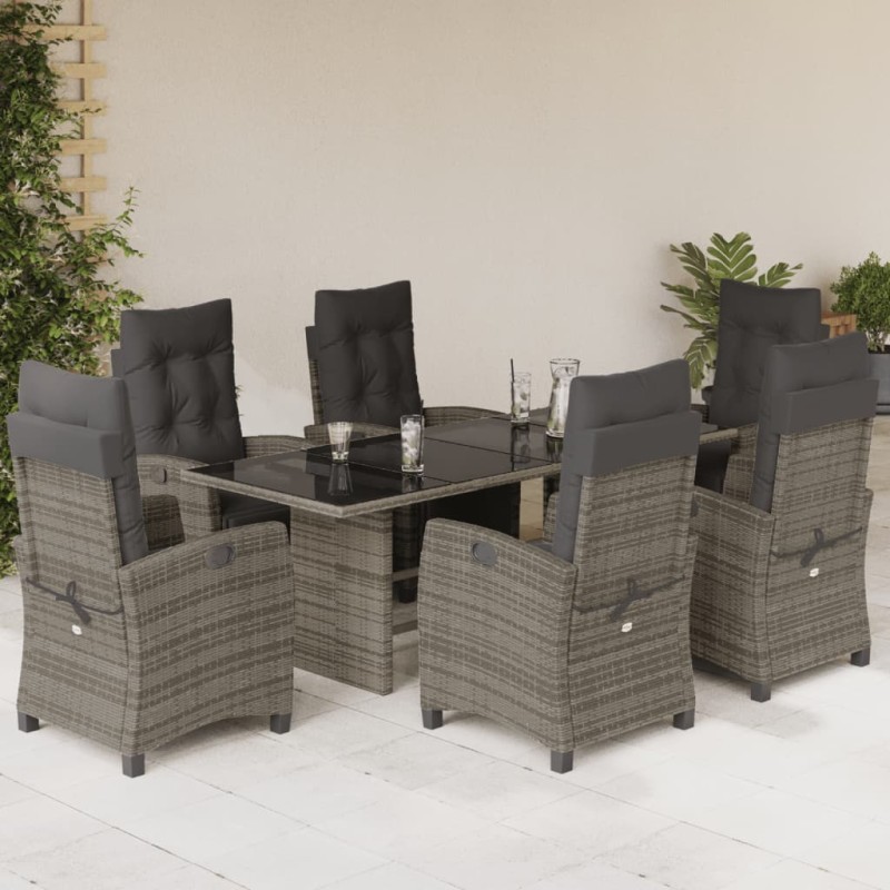 vidaXL 7-tlg. Garten-Essgruppe mit Kissen Grau Poly Rattan vidaXL 7-tlg. Garten-Essgruppe mit Kissen Grau Poly Rattan