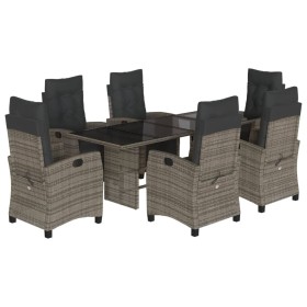 vidaXL 7-tlg. Garten-Essgruppe mit Kissen Grau Poly Rattan