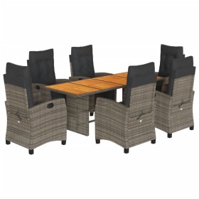 vidaXL 9-tlg. Garten-Essgruppe mit Kissen Grau Poly Rattan
