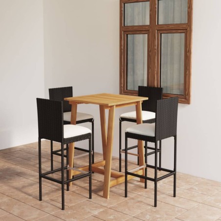 5-tlg. Gartenbar-Set mit Kissen Schwarz