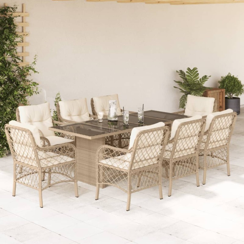 vidaXL 9-tlg. Garten-Essgruppe mit Kissen Beige Poly Rattan vidaXL 9-tlg. Garten-Essgruppe mit Kissen Beige Poly Rattan