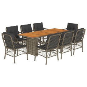 vidaXL 9-tlg. Garten-Essgruppe mit Kissen Grau Poly Rattan