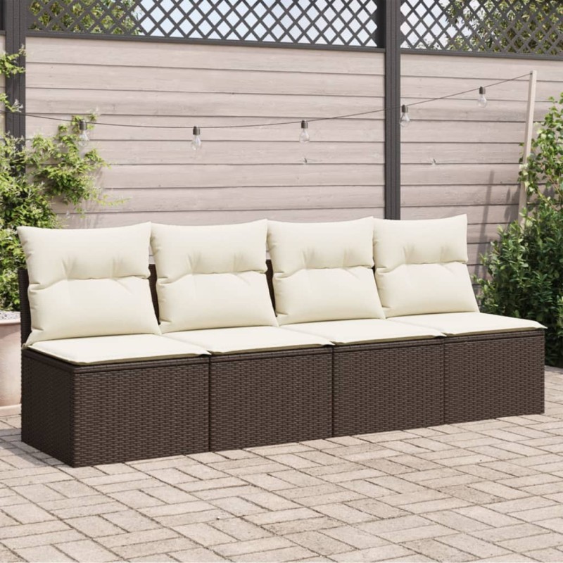 vidaXL Gartensofa mit Kissen 4-Sitzer Braun Poly Rattan vidaXL Gartensofa mit Kissen 4-Sitzer Braun Poly Rattan
