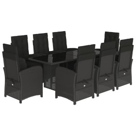 vidaXL 9-tlg. Garten-Essgruppe mit Kissen Schwarz Poly Rattan