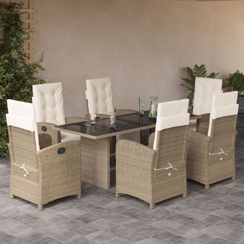 vidaXL 7-tlg. Garten-Essgruppe mit Kissen Beige Poly Rattan vidaXL 7-tlg. Garten-Essgruppe mit Kissen Beige Poly Rattan