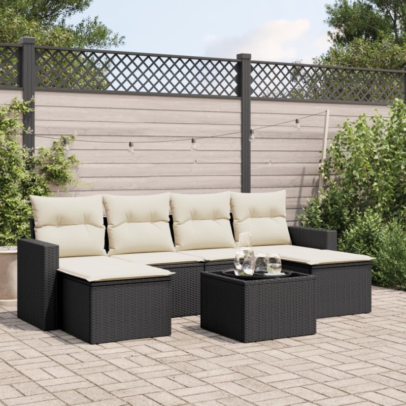 vidaXL 7-tlg. Garten-Sofagarnitur mit Kissen Schwarz Poly Rattan vidaXL 7-tlg. Garten-Sofagarnitur mit Kissen Schwarz Poly Rattan