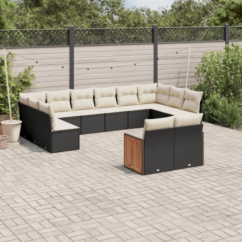 vidaXL 12-tlg. Garten-Sofagarnitur mit Kissen Schwarz Poly Rattan vidaXL 12-tlg. Garten-Sofagarnitur mit Kissen Schwarz Poly Rattan