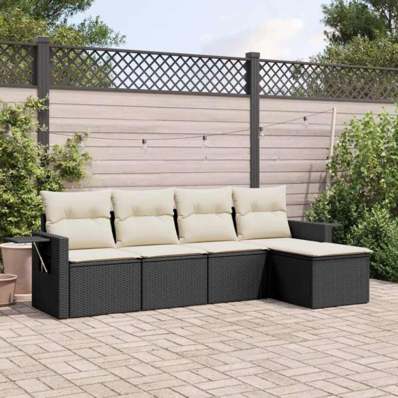 vidaXL 5-tlg. Garten-Sofagarnitur mit Kissen Schwarz Poly Rattan vidaXL 5-tlg. Garten-Sofagarnitur mit Kissen Schwarz Poly Rattan
