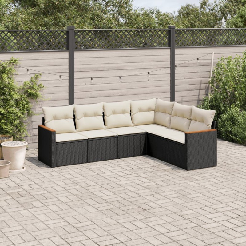 vidaXL 6-tlg. Garten-Sofagarnitur mit Kissen Schwarz Poly Rattan vidaXL 6-tlg. Garten-Sofagarnitur mit Kissen Schwarz Poly Rattan