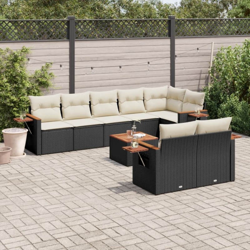vidaXL 9-tlg. Garten-Sofagarnitur mit Kissen Schwarz Poly Rattan vidaXL 9-tlg. Garten-Sofagarnitur mit Kissen Schwarz Poly Rattan