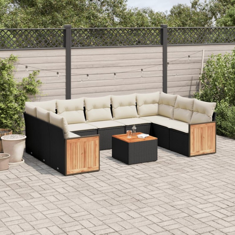 vidaXL 10-tlg. Garten-Sofagarnitur mit Kissen Schwarz Poly Rattan vidaXL 10-tlg. Garten-Sofagarnitur mit Kissen Schwarz Poly Rattan