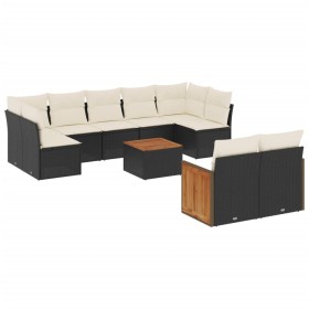 vidaXL 10-tlg. Garten-Sofagarnitur mit Kissen Schwarz Poly Rattan
