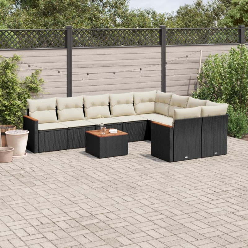 vidaXL 10-tlg. Garten-Sofagarnitur mit Kissen Schwarz Poly Rattan vidaXL 10-tlg. Garten-Sofagarnitur mit Kissen Schwarz Poly Rattan