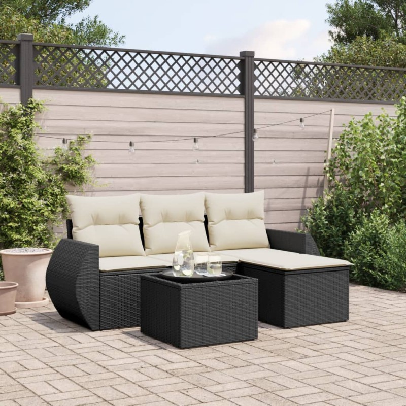 vidaXL 5-tlg. Garten-Sofagarnitur mit Kissen Schwarz Poly Rattan vidaXL 5-tlg. Garten-Sofagarnitur mit Kissen Schwarz Poly Rattan