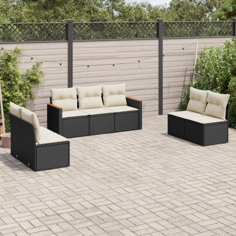 vidaXL 7-tlg. Garten-Sofagarnitur mit Kissen Schwarz Poly Rattan vidaXL 7-tlg. Garten-Sofagarnitur mit Kissen Schwarz Poly Rattan