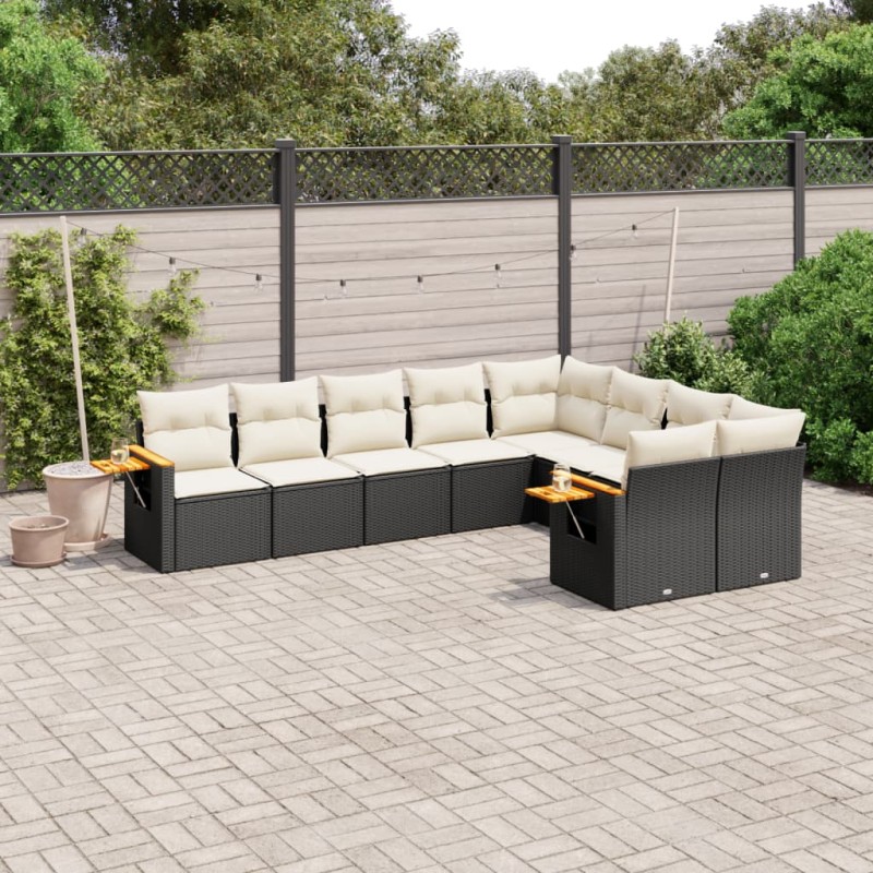 vidaXL 9-tlg. Garten-Sofagarnitur mit Kissen Schwarz Poly Rattan vidaXL 9-tlg. Garten-Sofagarnitur mit Kissen Schwarz Poly Rattan
