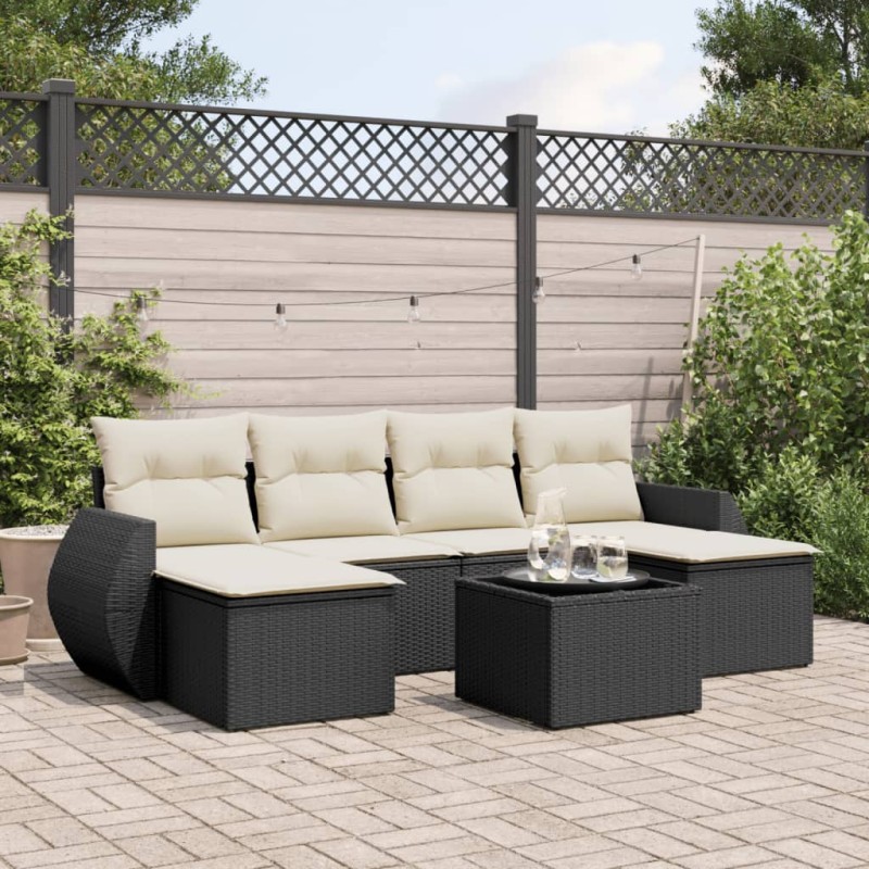 vidaXL 7-tlg. Garten-Sofagarnitur mit Kissen Schwarz Poly Rattan vidaXL 7-tlg. Garten-Sofagarnitur mit Kissen Schwarz Poly Rattan