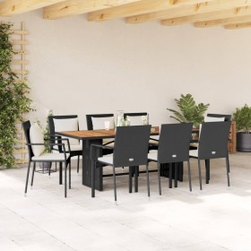 vidaXL 9-tlg. Garten-Essgruppe mit Kissen Schwarz Poly Rattan