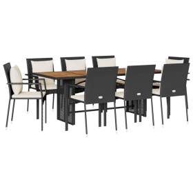 vidaXL 9-tlg. Garten-Essgruppe mit Kissen Schwarz Poly Rattan