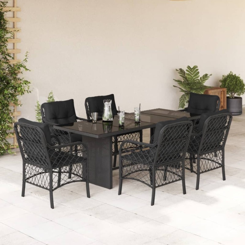 vidaXL 7-tlg. Garten-Essgruppe mit Kissen Schwarz Poly Rattan vidaXL 7-tlg. Garten-Essgruppe mit Kissen Schwarz Poly Rattan