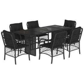 vidaXL 7-tlg. Garten-Essgruppe mit Kissen Schwarz Poly Rattan