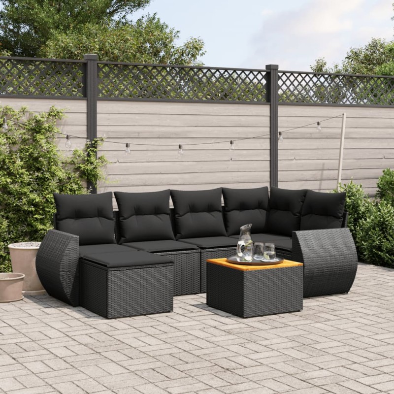 vidaXL 7-tlg. Garten-Sofagarnitur mit Kissen Schwarz Poly Rattan vidaXL 7-tlg. Garten-Sofagarnitur mit Kissen Schwarz Poly Rattan