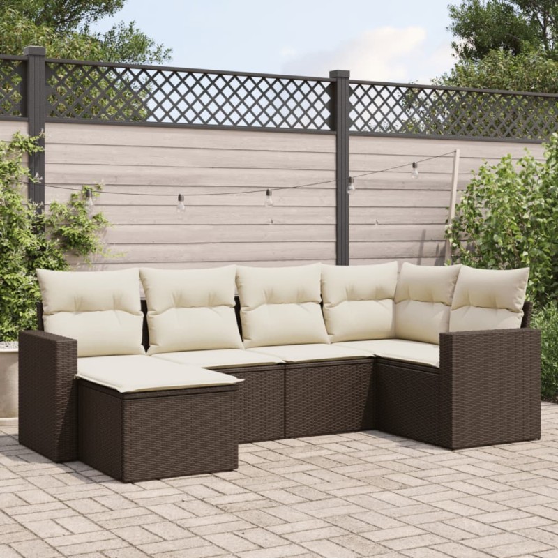 vidaXL 6-tlg. Garten-Sofagarnitur mit Kissen Braun Poly Rattan vidaXL 6-tlg. Garten-Sofagarnitur mit Kissen Braun Poly Rattan