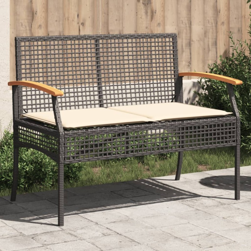 vidaXL Gartenbank mit Kissen Schwarz Poly Rattan Akazienholz vidaXL Gartenbank mit Kissen Schwarz Poly Rattan Akazienholz