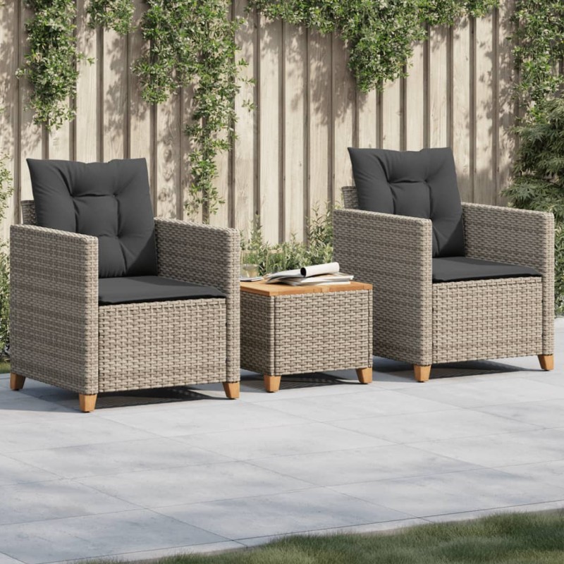 vidaXL 3-tlg. Bistro-Set mit Kissen Grau Poly Rattan Akazienholz vidaXL 3-tlg. Bistro-Set mit Kissen Grau Poly Rattan Akazienholz