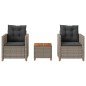 vidaXL 3-tlg. Bistro-Set mit Kissen Grau Poly Rattan Akazienholz vidaXL 3-tlg. Bistro-Set mit Kissen Grau Poly Rattan Akazienholz