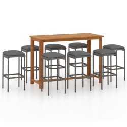 vidaXL 9-tlg. Gartenbar-Set mit Kissen Grau