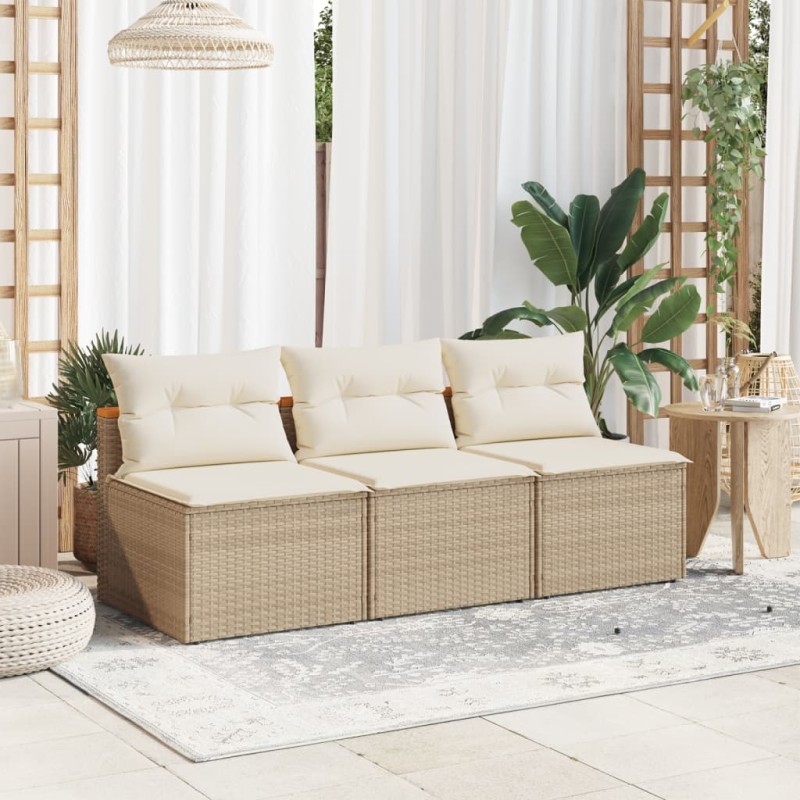 vidaXL Gartensofas ohne Armlehnen mit Kissen 2 Stk. Beige Poly Rattan vidaXL Gartensofas ohne Armlehnen mit Kissen 2 Stk. Beige Poly Rattan