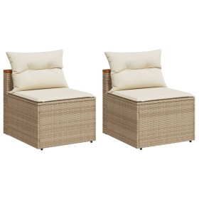 vidaXL Gartensofas ohne Armlehnen mit Kissen 2 Stk. Beige Poly Rattan