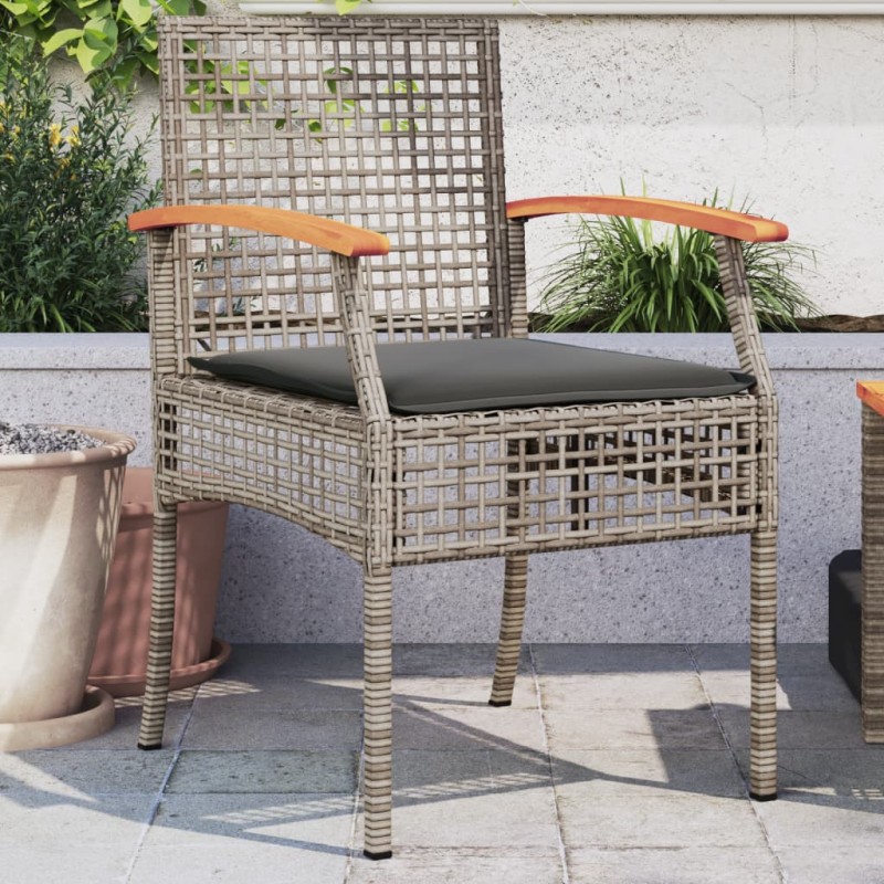 vidaXL Gartenstühle mit Kissen 2 Stk. Grau Poly Rattan Akazienholz vidaXL Gartenstühle mit Kissen 2 Stk. Grau Poly Rattan Akazienholz