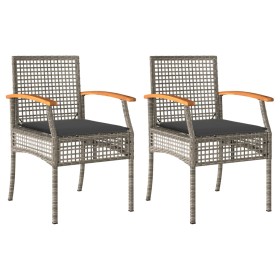 vidaXL Gartenstühle mit Kissen 2 Stk. Grau Poly Rattan Akazienholz