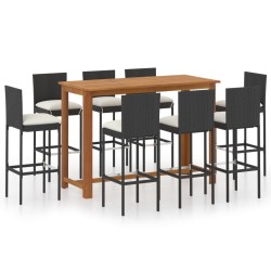 vidaXL 9-tlg. Gartenbar-Set mit Kissen Schwarz