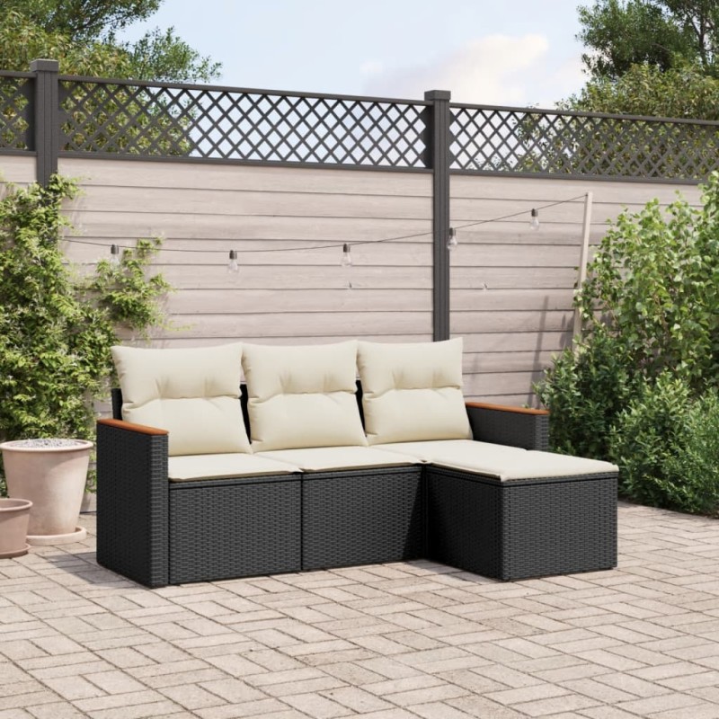 vidaXL 4-tlg. Garten-Sofagarnitur mit Kissen Schwarz Poly Rattan vidaXL 4-tlg. Garten-Sofagarnitur mit Kissen Schwarz Poly Rattan
