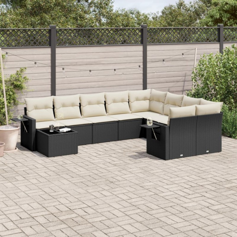 vidaXL 10-tlg. Garten-Sofagarnitur mit Kissen Schwarz Poly Rattan vidaXL 10-tlg. Garten-Sofagarnitur mit Kissen Schwarz Poly Rattan