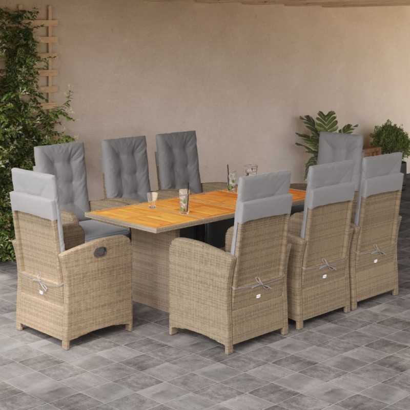 vidaXL 9-tlg. Garten-Essgruppe mit Kissen Beige Poly Rattan vidaXL 9-tlg. Garten-Essgruppe mit Kissen Beige Poly Rattan