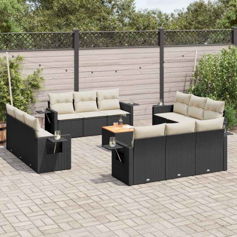 vidaXL 13-tlg. Garten-Sofagarnitur mit Kissen Schwarz Poly Rattan vidaXL 13-tlg. Garten-Sofagarnitur mit Kissen Schwarz Poly Rattan