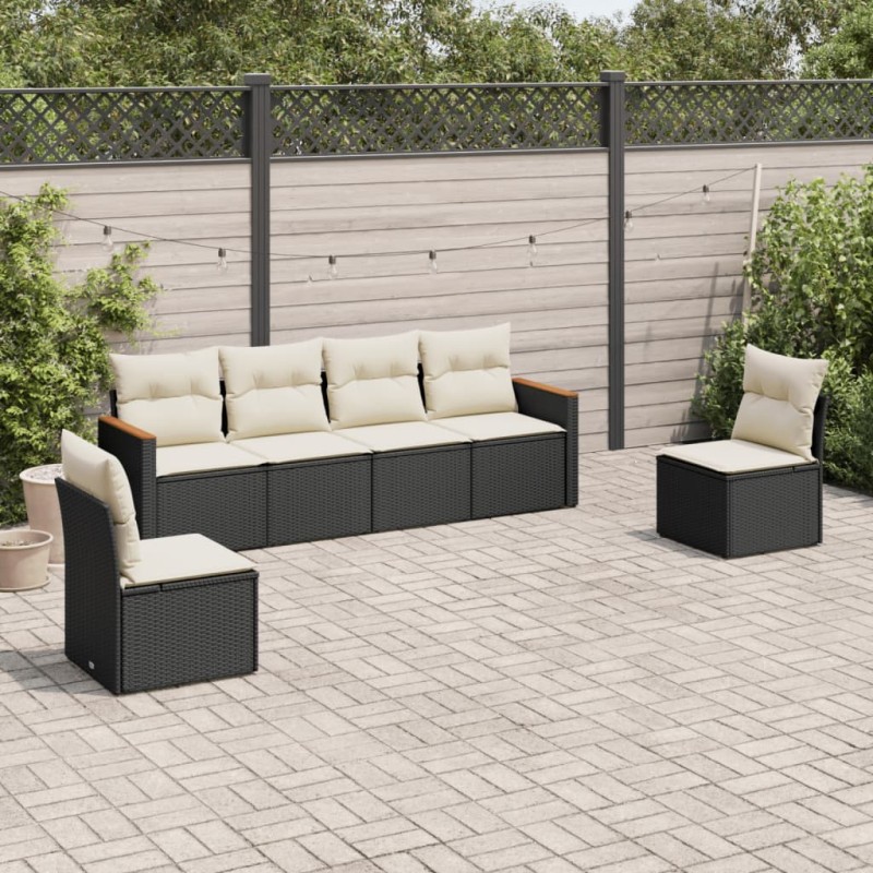 vidaXL 6-tlg. Garten-Sofagarnitur mit Kissen Schwarz Poly Rattan vidaXL 6-tlg. Garten-Sofagarnitur mit Kissen Schwarz Poly Rattan
