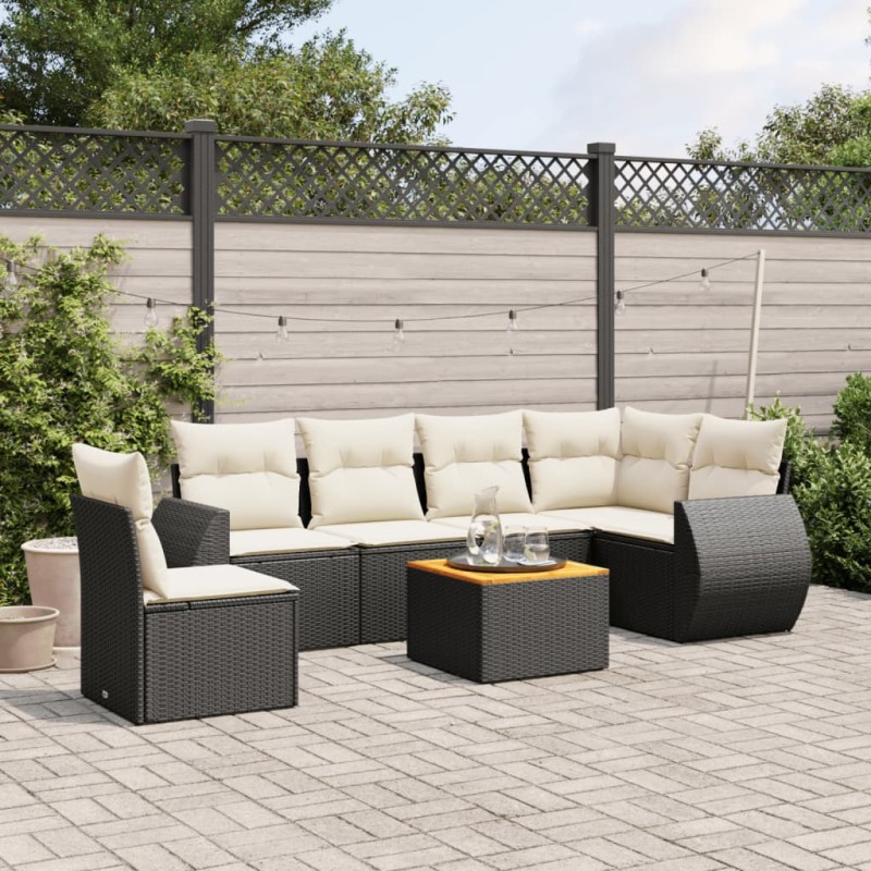 vidaXL 7-tlg. Garten-Sofagarnitur mit Kissen Schwarz Poly Rattan vidaXL 7-tlg. Garten-Sofagarnitur mit Kissen Schwarz Poly Rattan