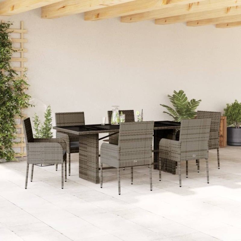 vidaXL 7-tlg. Garten-Essgruppe mit Kissen Grau Poly Rattan vidaXL 7-tlg. Garten-Essgruppe mit Kissen Grau Poly Rattan