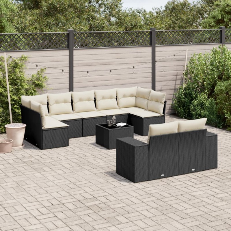 vidaXL 10-tlg. Garten-Sofagarnitur mit Kissen Schwarz Poly Rattan vidaXL 10-tlg. Garten-Sofagarnitur mit Kissen Schwarz Poly Rattan