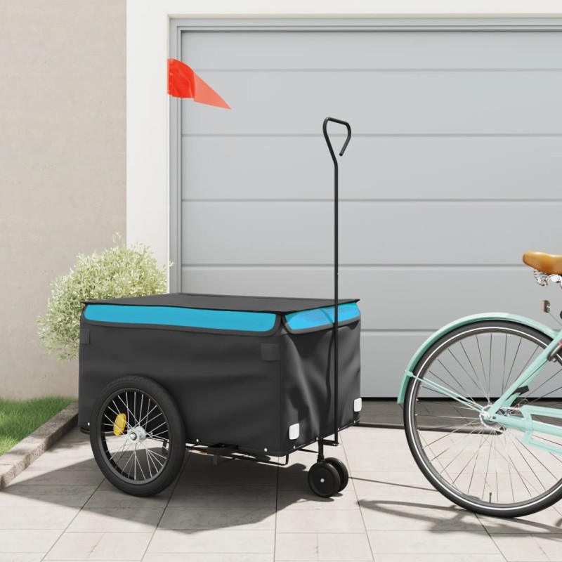 vidaXL Fahrradanhänger Schwarz und Blau 45 kg Eisen vidaXL Fahrradanhänger Schwarz und Blau 45 kg Eisen